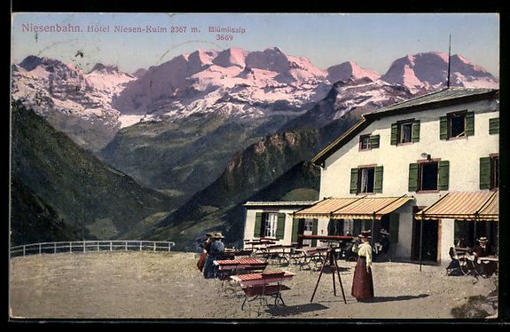 Cartoline postali: Niesenbahn, am Hotel Niesen-Kulm, Blick  – Usato da Berlin venduto da bartko-reher