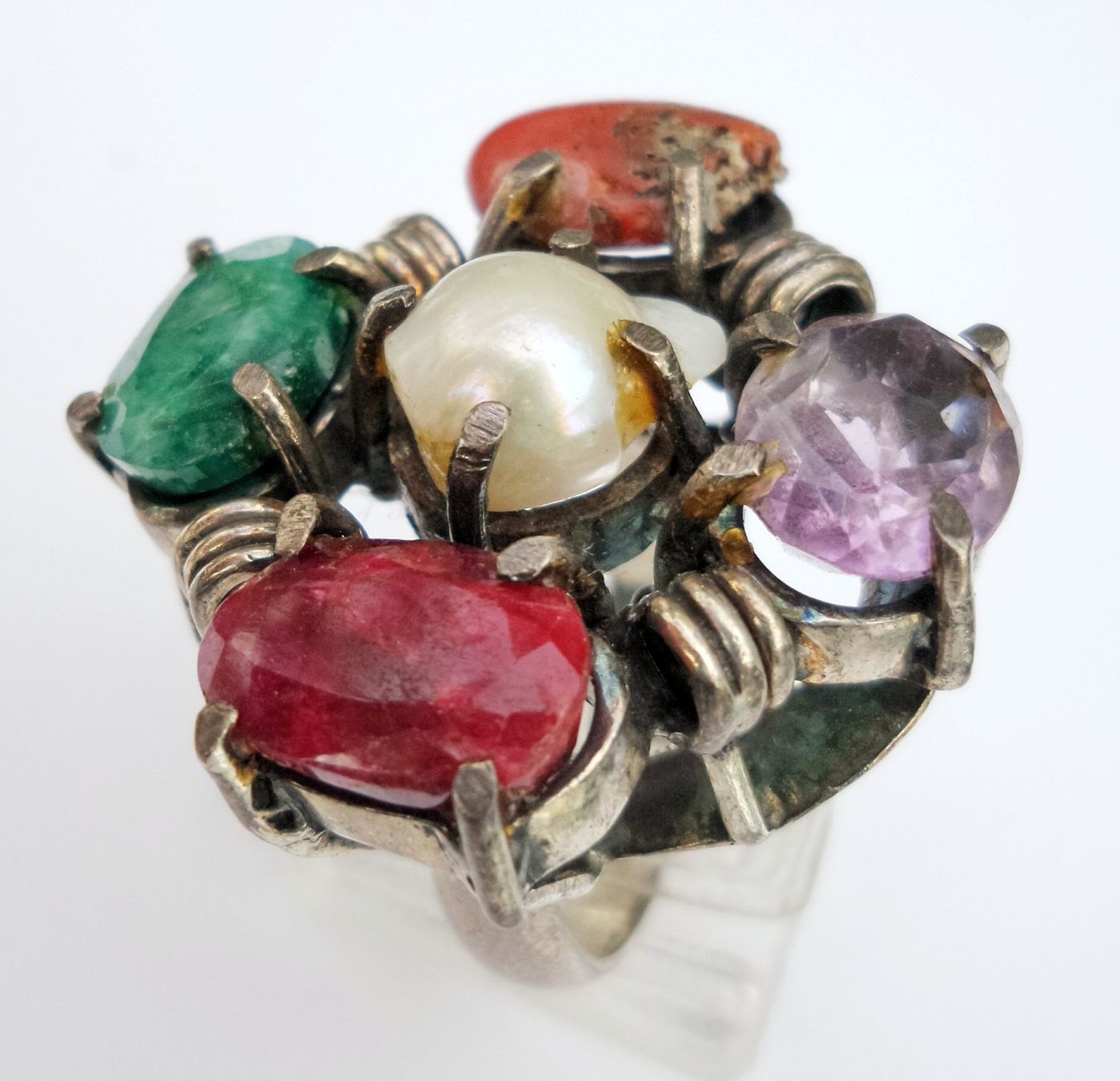 Anelli: Ring mit Edelsteinen und Perle 925 Silber – Nuovo (secondo la descrizione) da Zürich venduto da benedikt12 8