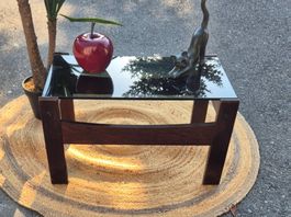 Table basse Teck et verre scandinave années 1960