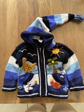 Kinder Strickjacke mit Kapuze blau gestreift guter Zustand
