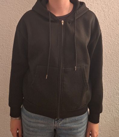 Sweat à capuche zippé noir, taille 36