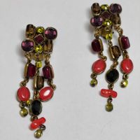 POGGI Paris Vintage Clips Ohrringe Bunt Glas Steine #Z1