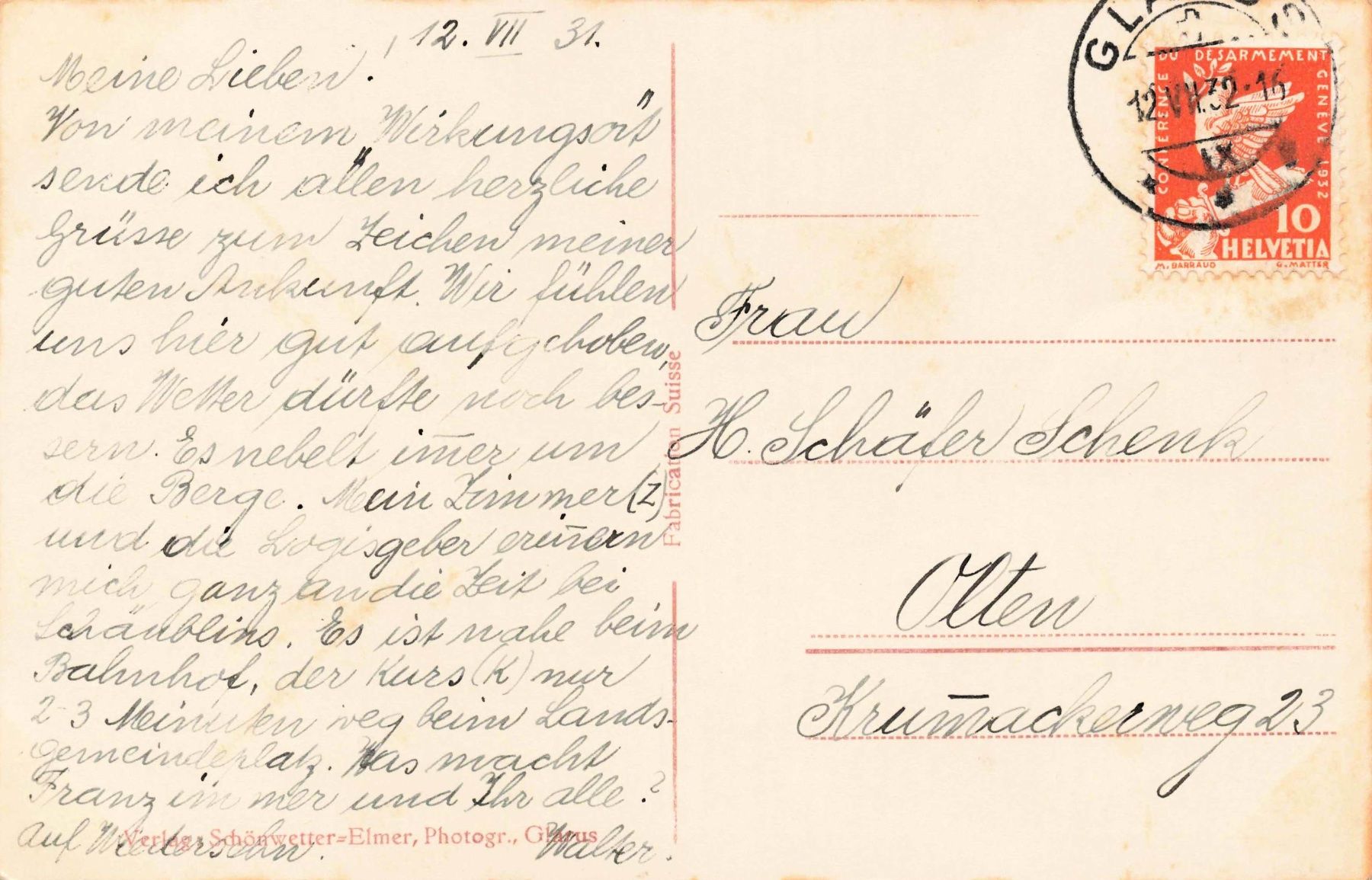 Cartoline postali: Glarus – Usato da Biasca venduto da Blenio71 1