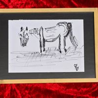 Rene Gertsch. Originale Kohle-Tierskizze. Monogrammiert RG