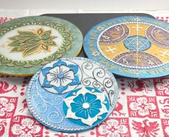 Set 3 grosse Deko-Teller Mandala / Ornament handbemalt Glas