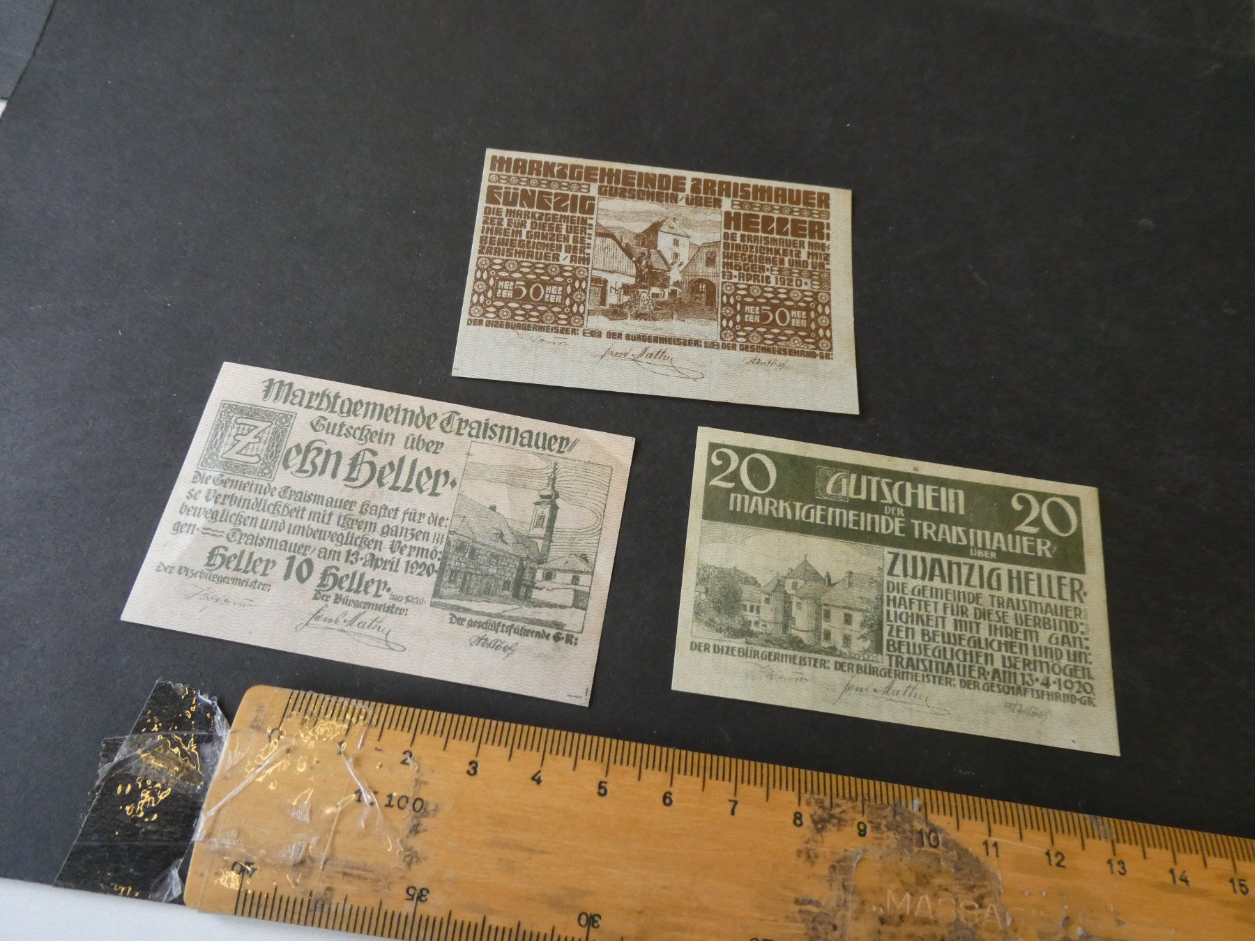 Banknoten: Oesterreich, Traismauer - 3 Notgeldscheine – Gebraucht aus Hinterforst von Rohusri