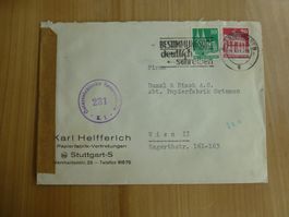 Stuttgart Deutschland Zensurbrief nach Wien 1951