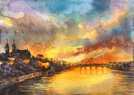 Aquarellmalerei Basel Bridge (12) A5-Format