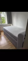 Bett mit Stauraum inkl. Matratze – grau/blau