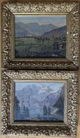 2 Dipinti ad olio Svizzera, paesaggi di montagna