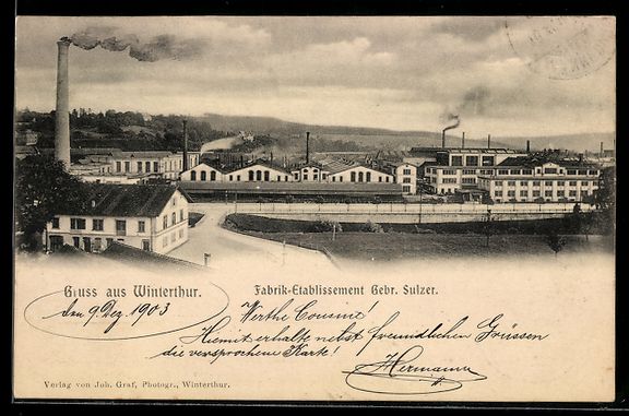Cartoline postali: Winterthur, Fabrik-Etablissement Gebr. S – Usato da Berlin venduto da bartko-reher