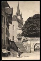 AK Bienne, Eglise protestante, Ortsansicht mit protestantisc