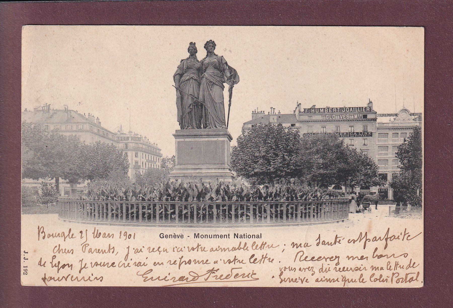 Cartoline postali: GENEVE - Monument National - 1901 – Usato da Pully venduto da nicecards