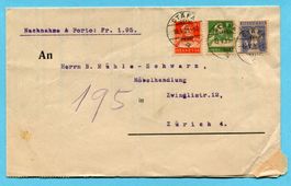 Faltbrief Nachnahme von Stäfa nach Zürich 1925