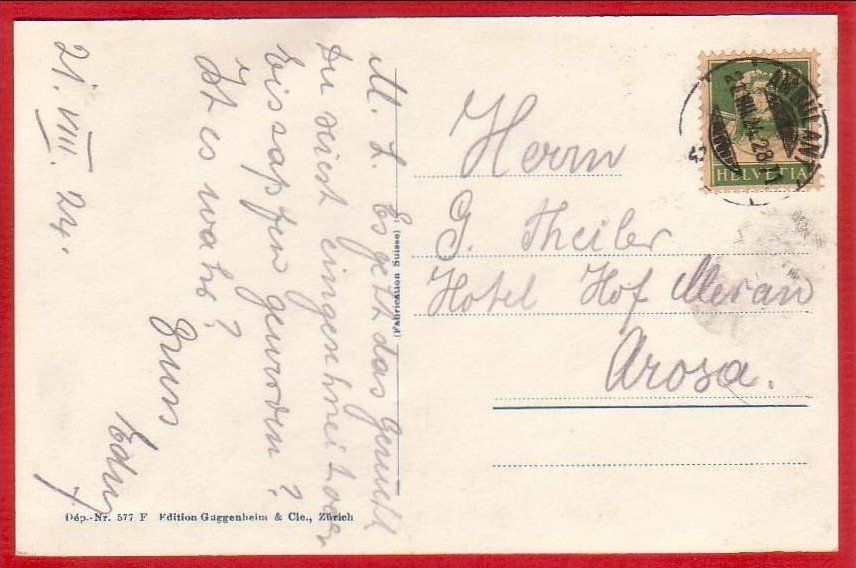 Cartoline postali: AFFOLTERN AM ALBIS 1928 – Usato da Grüningen venduto da Kartenlaube 1