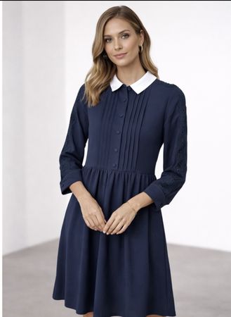 The Kooples Navy Dress, Lace Sleeves, Elegant - Size 36/S
