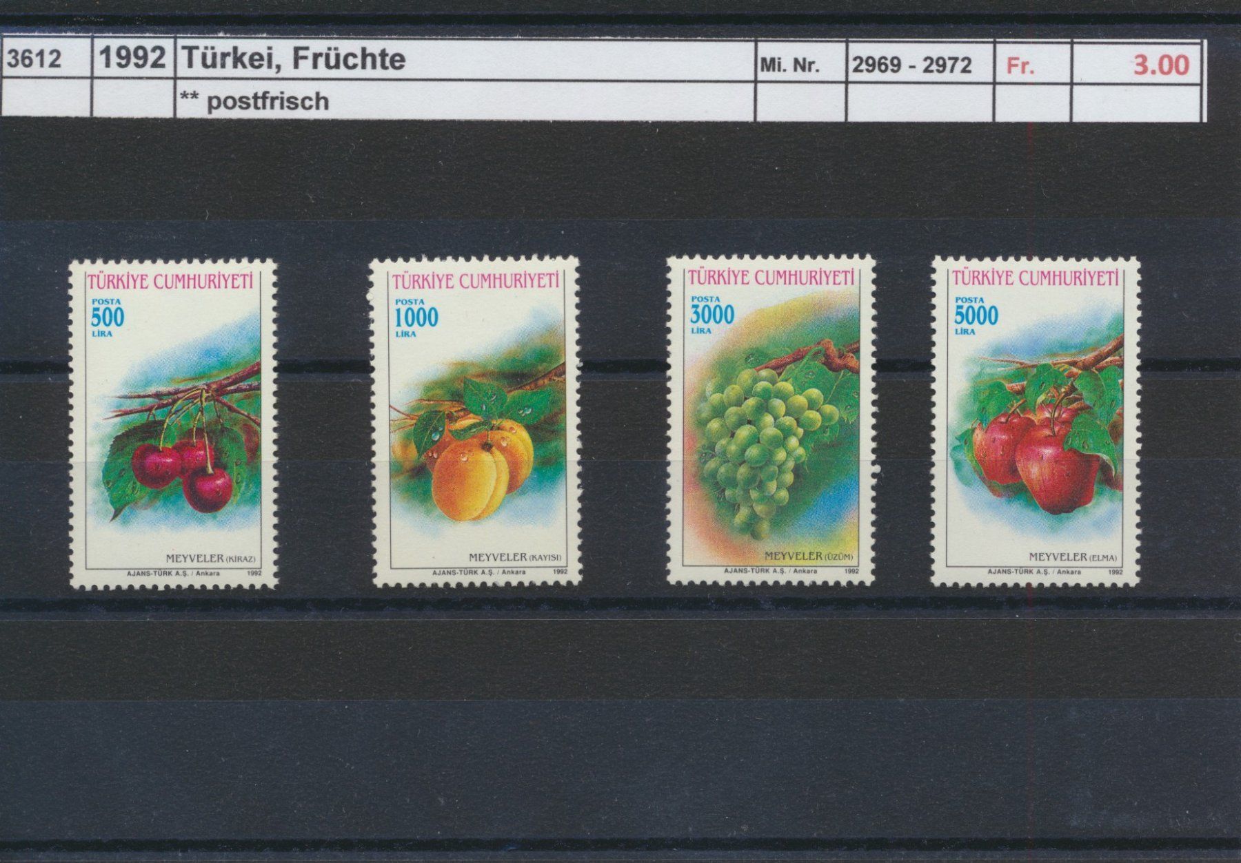 Tous les timbres: 1992 Türkei, "Früchte", ** postfrisch – Neuf (Voir description) à Winterthur par Zupogeru