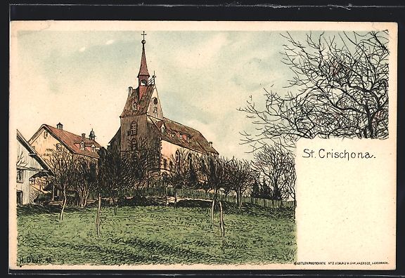 Cartoline postali: Hermann Daur: St. Chrischona, Die Kirche – Usato da Berlin venduto da bartko-reher