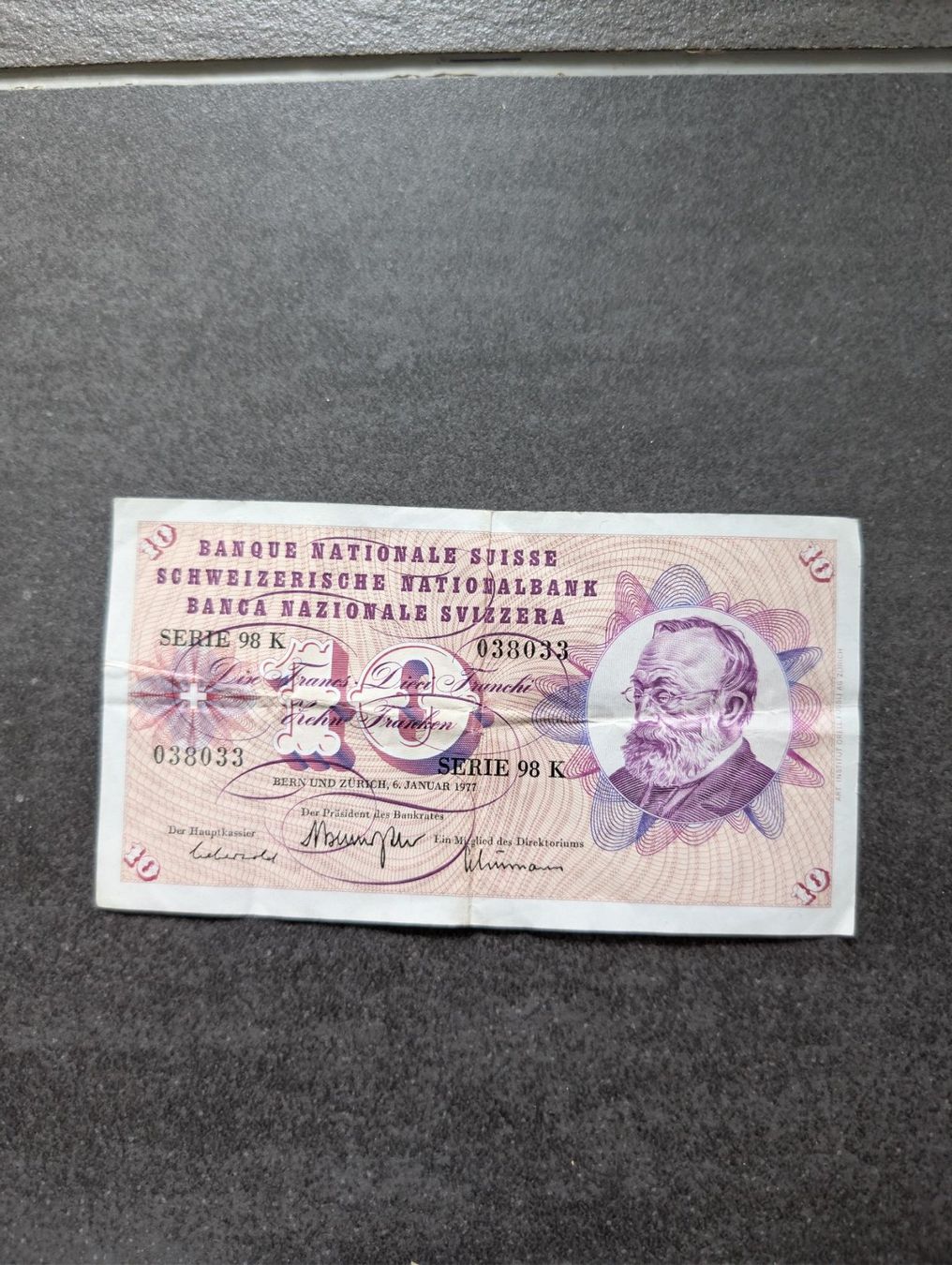 Banknoten: Schweizer Banknote (Serie 98K) von 1977 – Gebraucht aus Amlikon-Bissegg von onkelz24