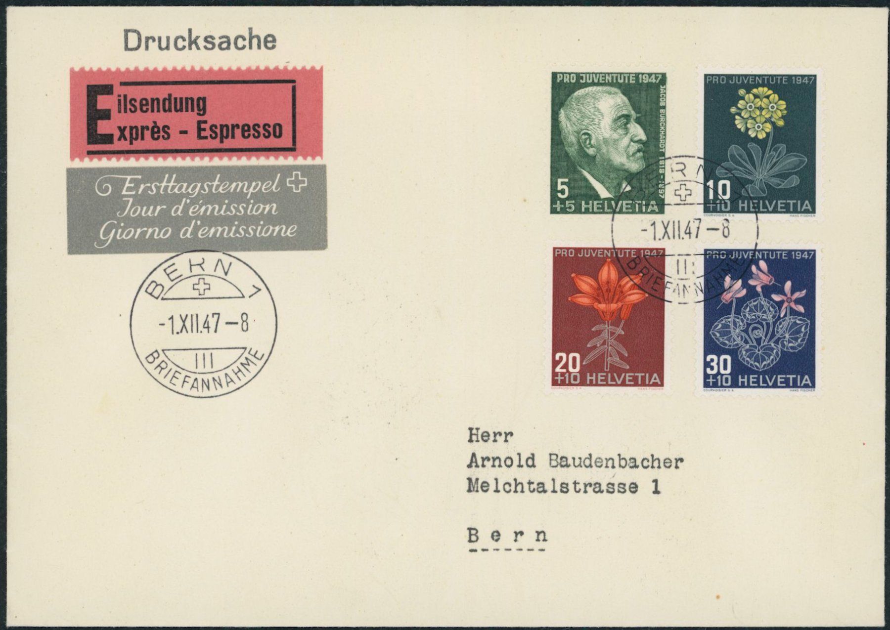 Tutti i francobolli: 1947 - Pro Juventute - Ersttagsbrief FDC ET – Usato da Schindellegi venduto da leecollect