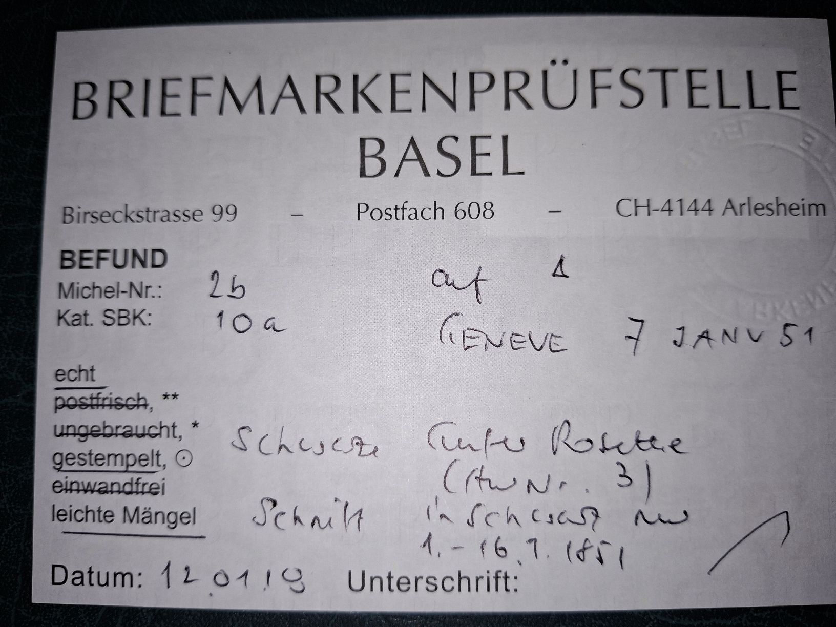 Tutti i francobolli: Waadt Nr. 10a Kat. 2800.- mit Attest  – Usato da Balgach venduto da SIMEON27 1