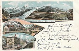 AK  Litho Karte Panorama der Furka mit 2 Hotel  1902