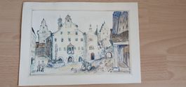 Aquarell-Gemälde St. Gallen, unbekannter Künstler, 4 Stück