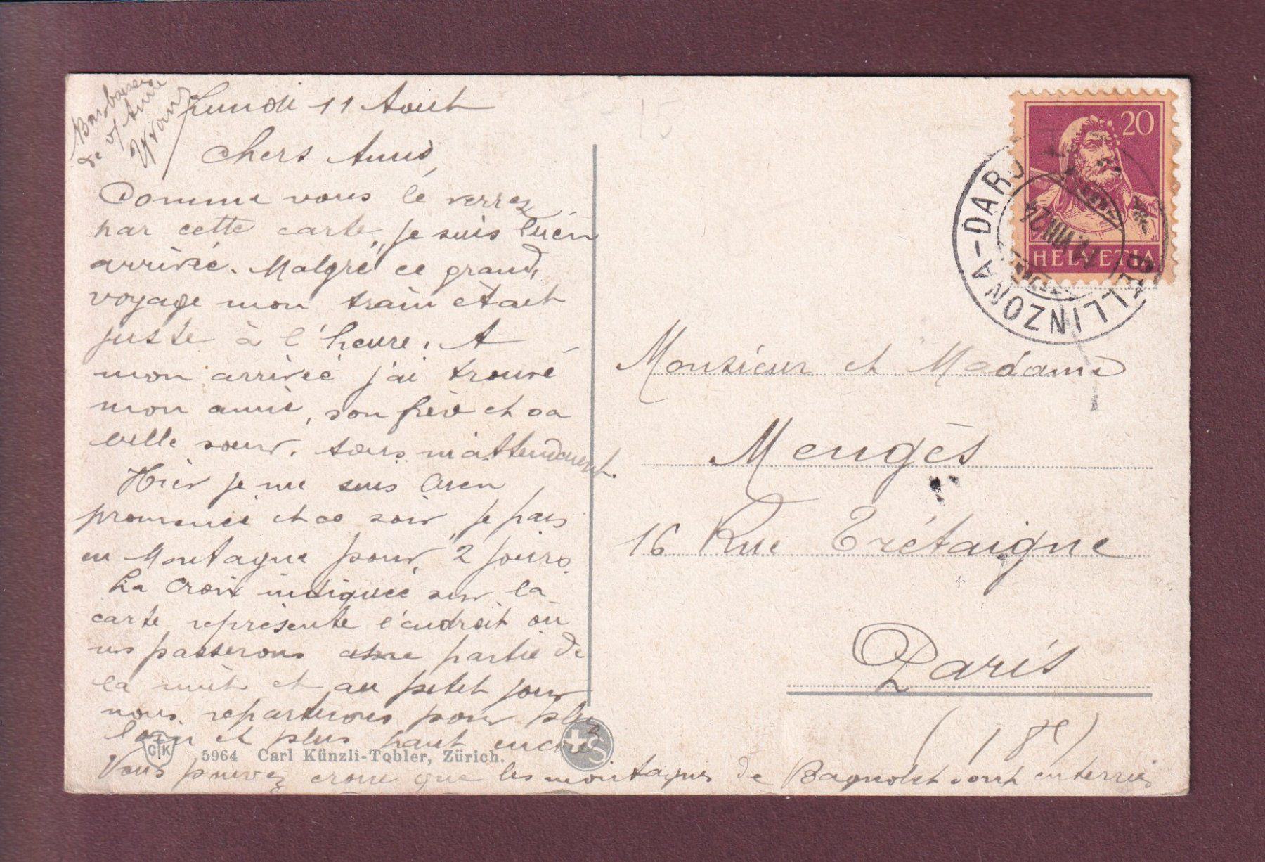 Cartoline postali: BELLINZONA - Cattedrale - 1924 – Usato da Pully venduto da nicecards 1