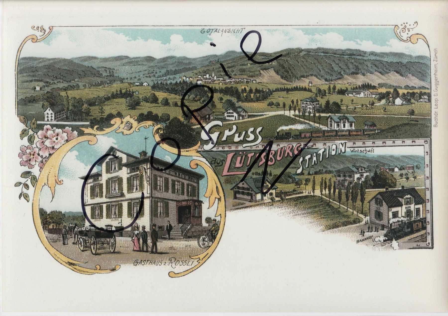 Cartoline postali: Gruss aus Lütisburg-Station,   (Litho-Ansicht um 1900) – Usato da Fällanden venduto da Blausegelfliege
