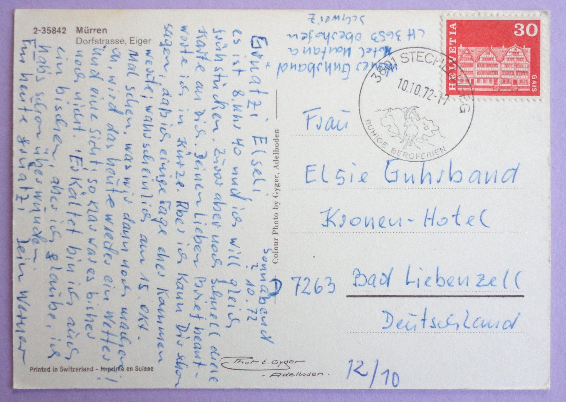 Cartes postales: Mürren, Dorfstrasse, Eiger – D'occasion à Fétigny par Billy2miny 1