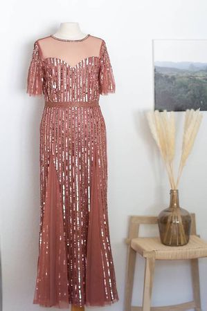 Lace & Beads Cocktailkleid altrosa mit Pailletten Gr. 36/S
