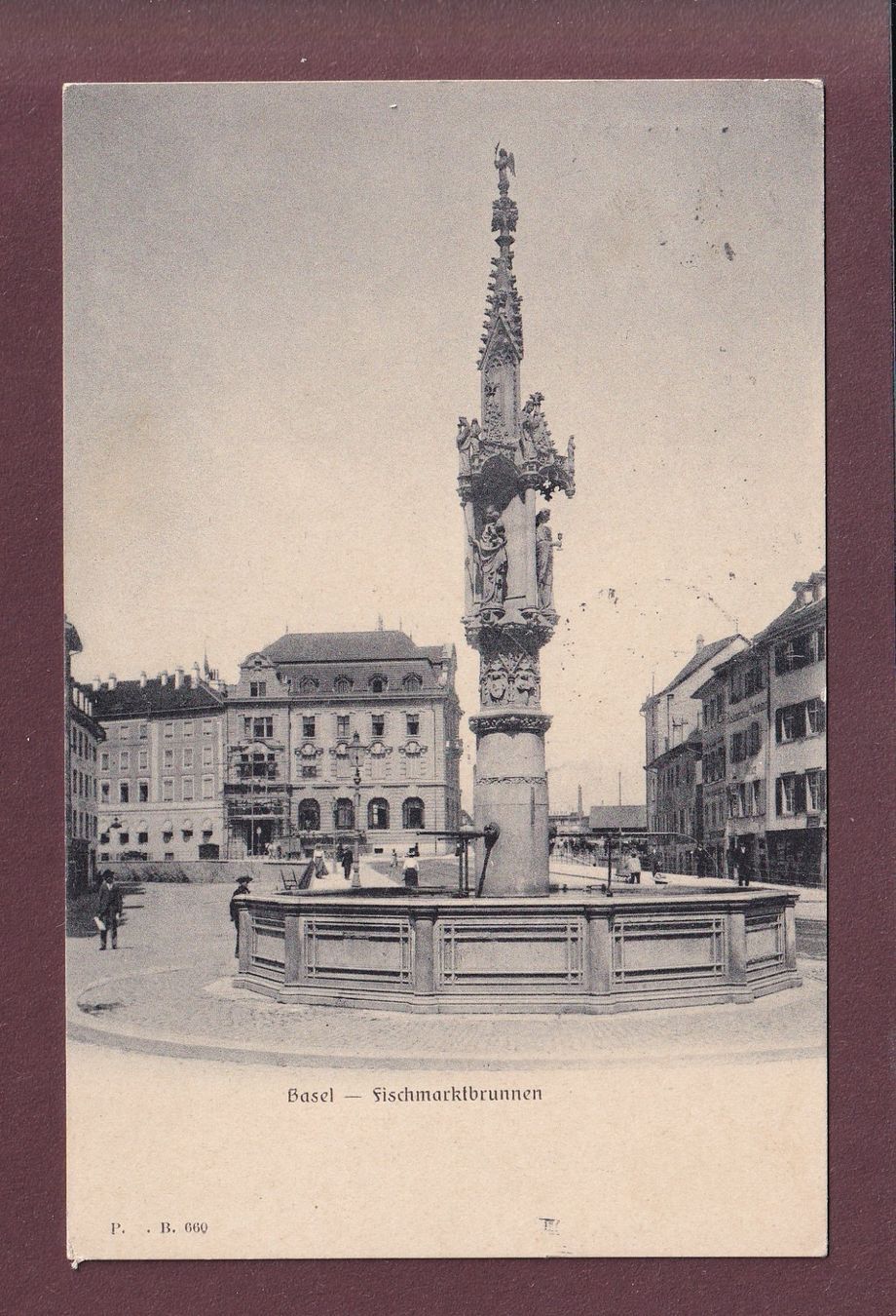 Cartoline postali: BASEL - Fischmarktbrunnen - 1923 – Usato da Pully venduto da nicecards
