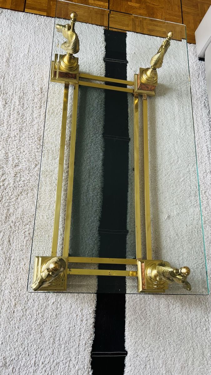 Tische: Table Basse Cheval en Bronze Doré de Maison Charles, 1970s – Gebraucht aus Nyon von stylevintage79 4