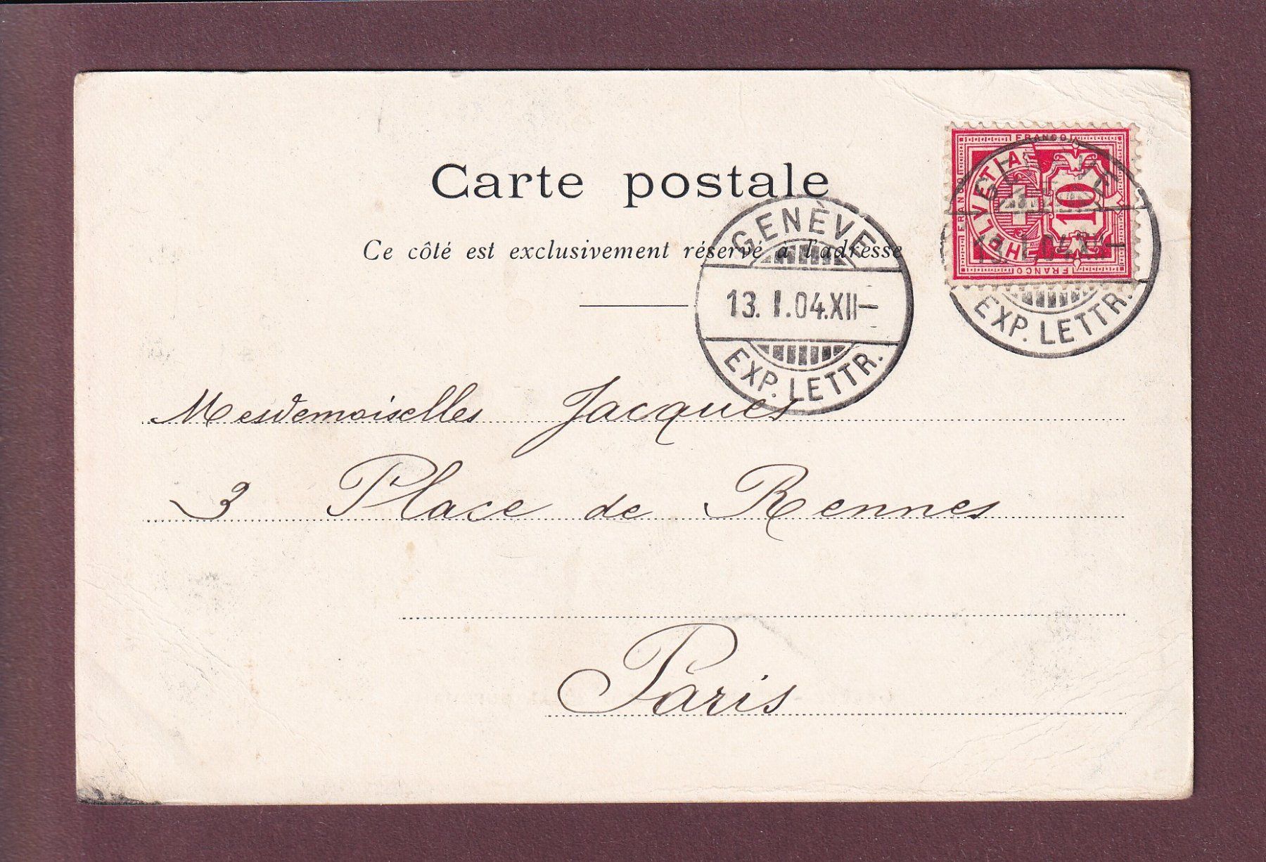 Cartoline postali: GENEVE - Monument Dufour - 1904 – Usato da Pully venduto da nicecards 1