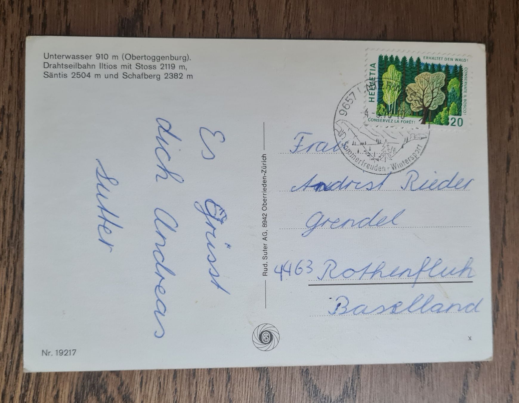 Cartoline postali: Unterwasser, Drahtseilbahn Litios mit Stoss 1970 – Usato da Ebikon venduto da Donar50 2