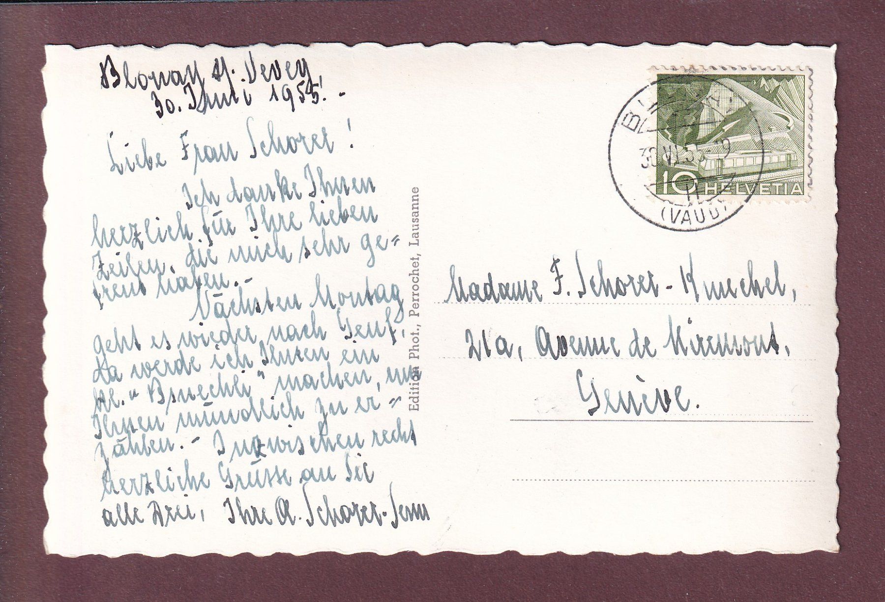Cartoline postali: Château de BLONAY - Dents du Midi - 1955 – Usato da Pully venduto da nicecards 1