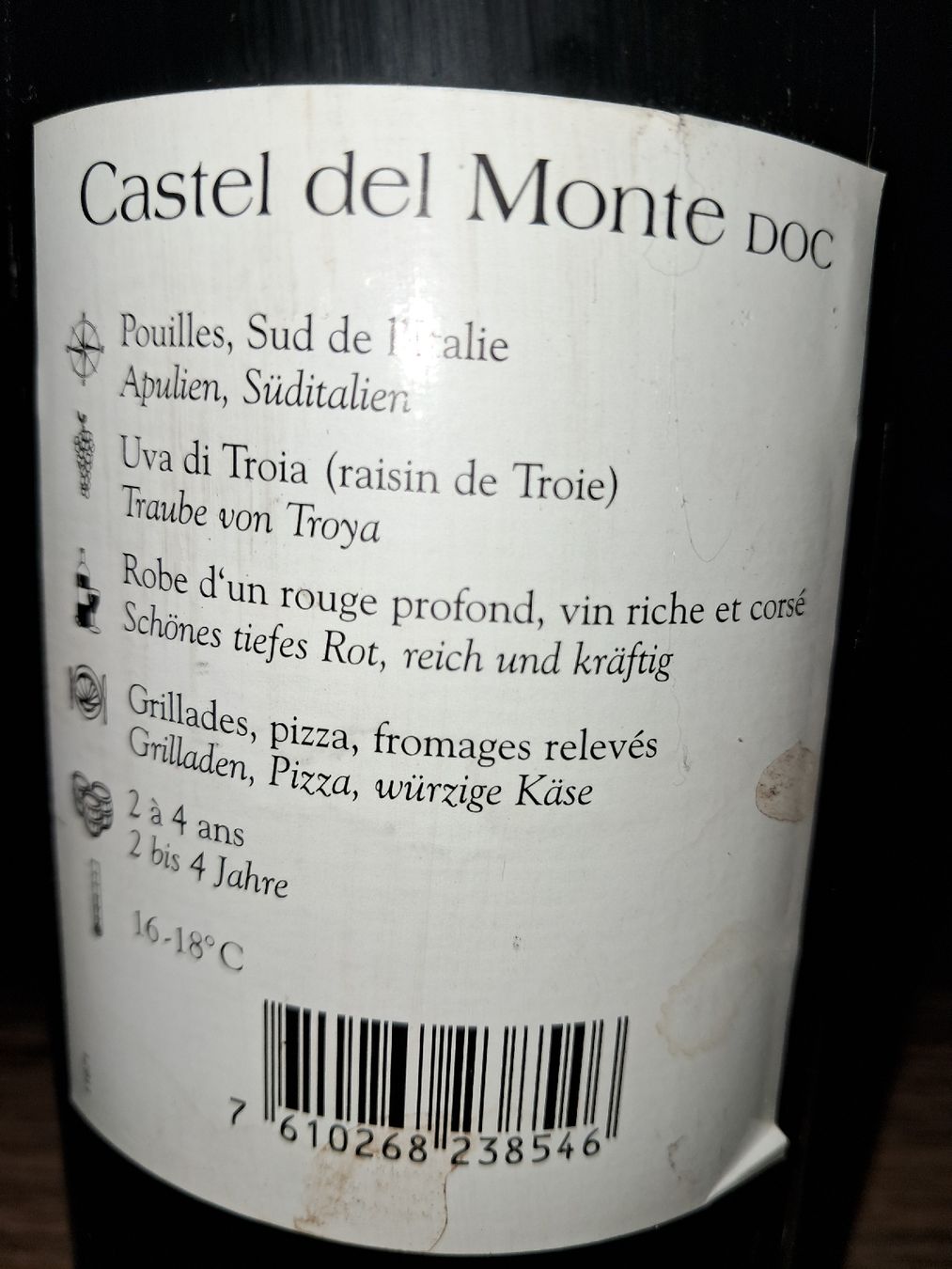 Vino: Castel del monte 2001 – Nuovo e nell'imballaggio originale da Le locle venduto da juliensaran 3