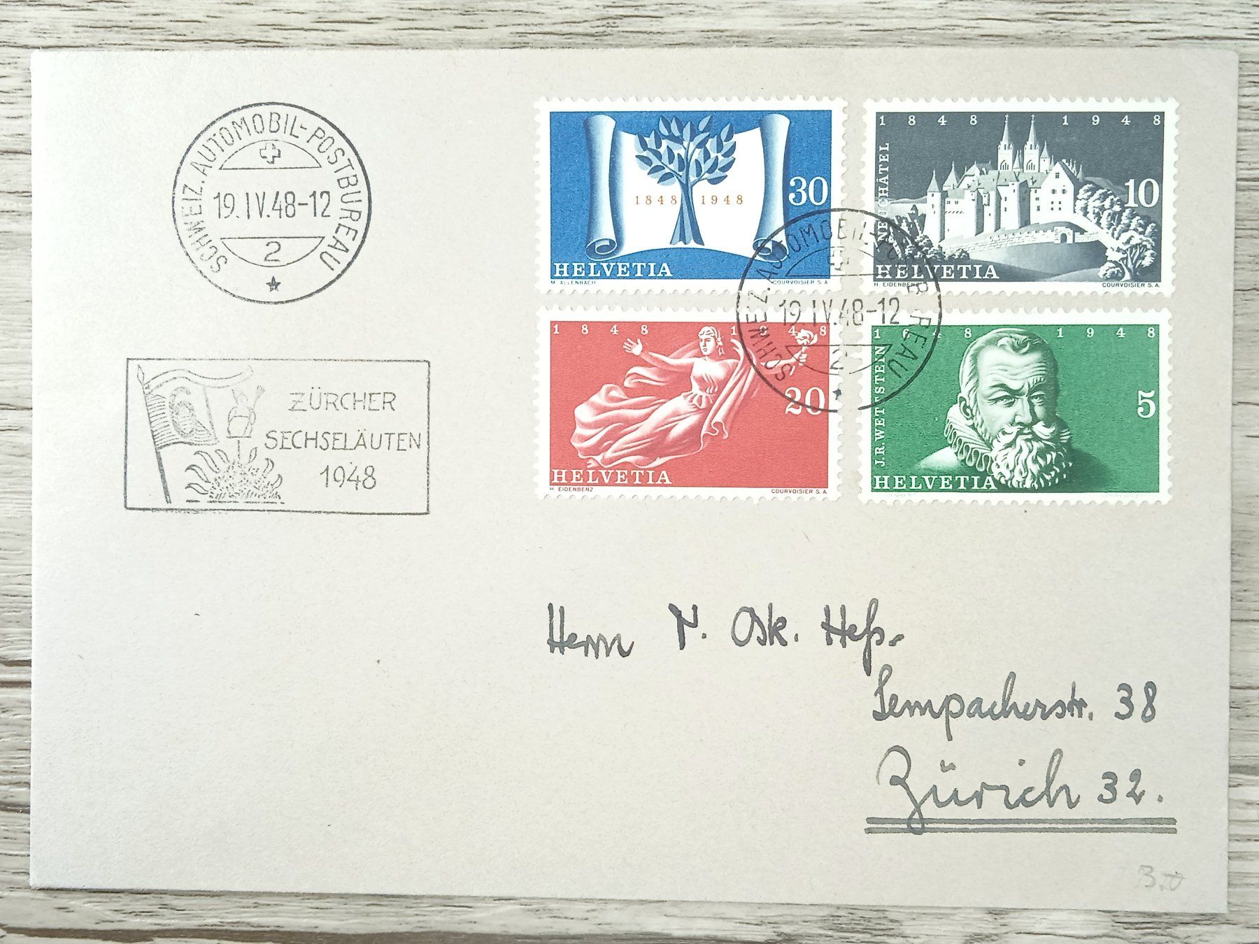 Tutti i francobolli: TR96 Enveloppe + Timbre Suisse 1948 – Usato da Cousset venduto da Patrick_Collections