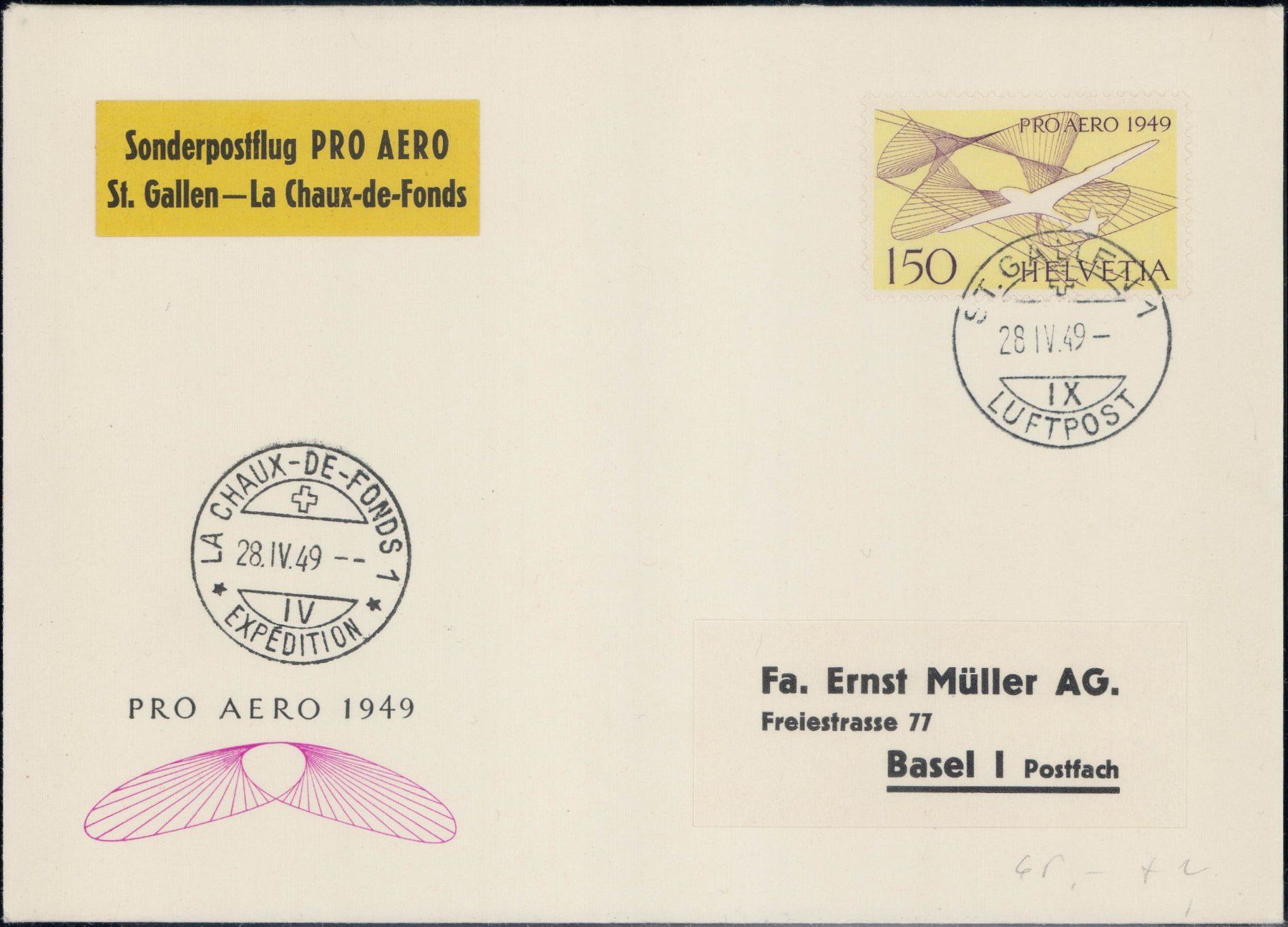 Alle Briefmarken: Pro Aero 1949, 6 Etappen – Gebraucht aus Horw von pilatusmail 3