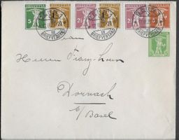 1929 Bern GS Brief 5c. + Tellenausgaben Buntfrankatur ab 1.-