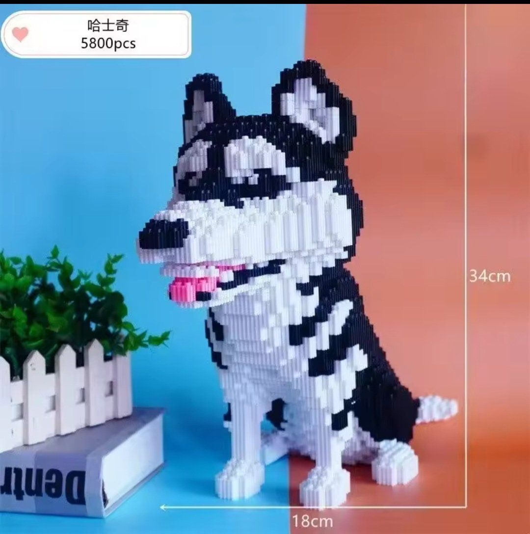 Lot De 1740 Micro-Bloocs Husky Assis – Série Chien 3D, Construction Détaillée, Déco Maison Et Cadeau Adulte