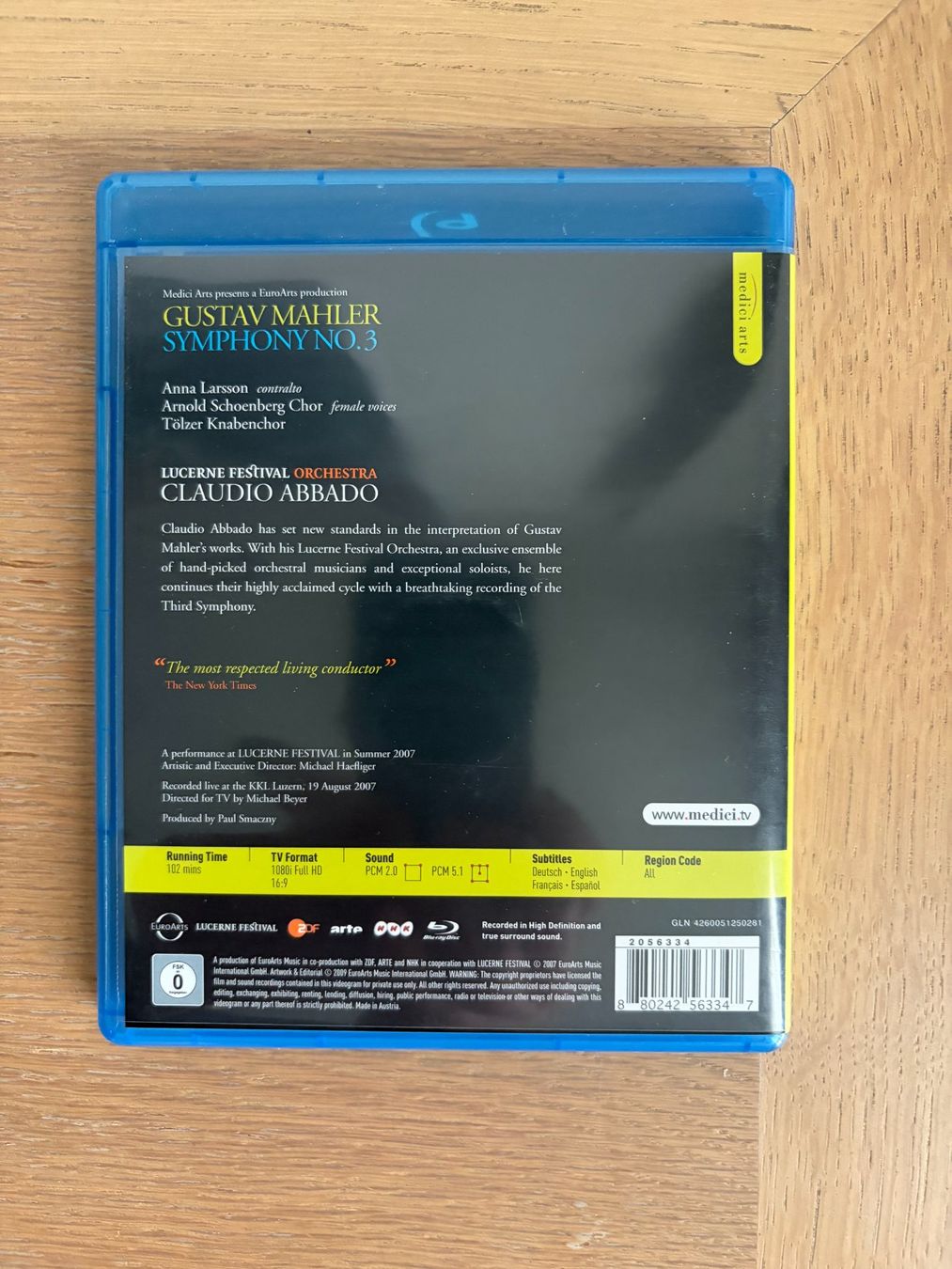 Alle DVDs: BLU RAY MAHLER SYMPHONY 3 ABBADO – Gebraucht aus Geneve von tigre69 1