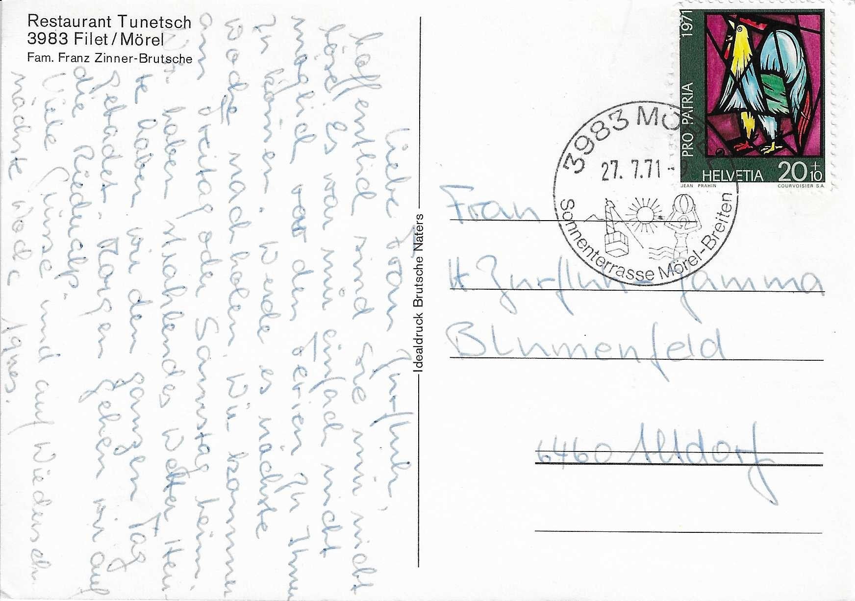Cartes postales: Restaurant Tunetsch Filet/Mörel VS – D'occasion à Rothrist par Stranglehold 1