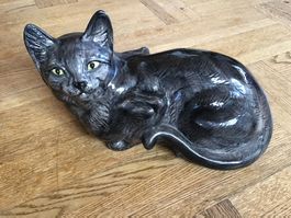 Deko Katze Keramik schwarz grau limitiert, gebraucht