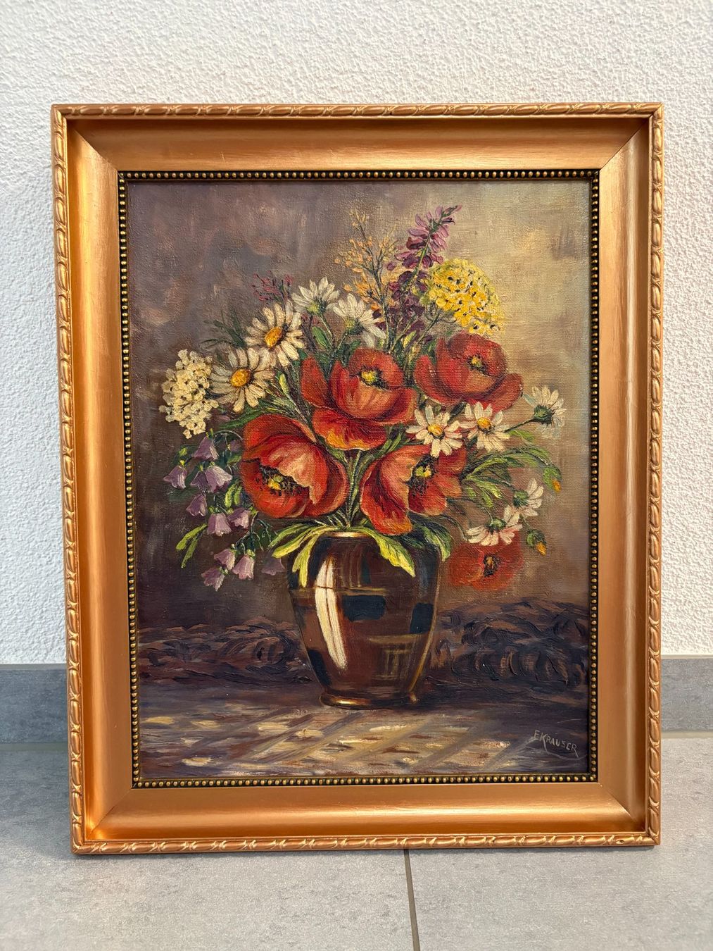 Dipinti: 36 cm breitx44 cm/ E. Krauser/ Öl Gemälde Blumenstillleben – Usato da Ottenbach venduto da TimelessEmotions. 1