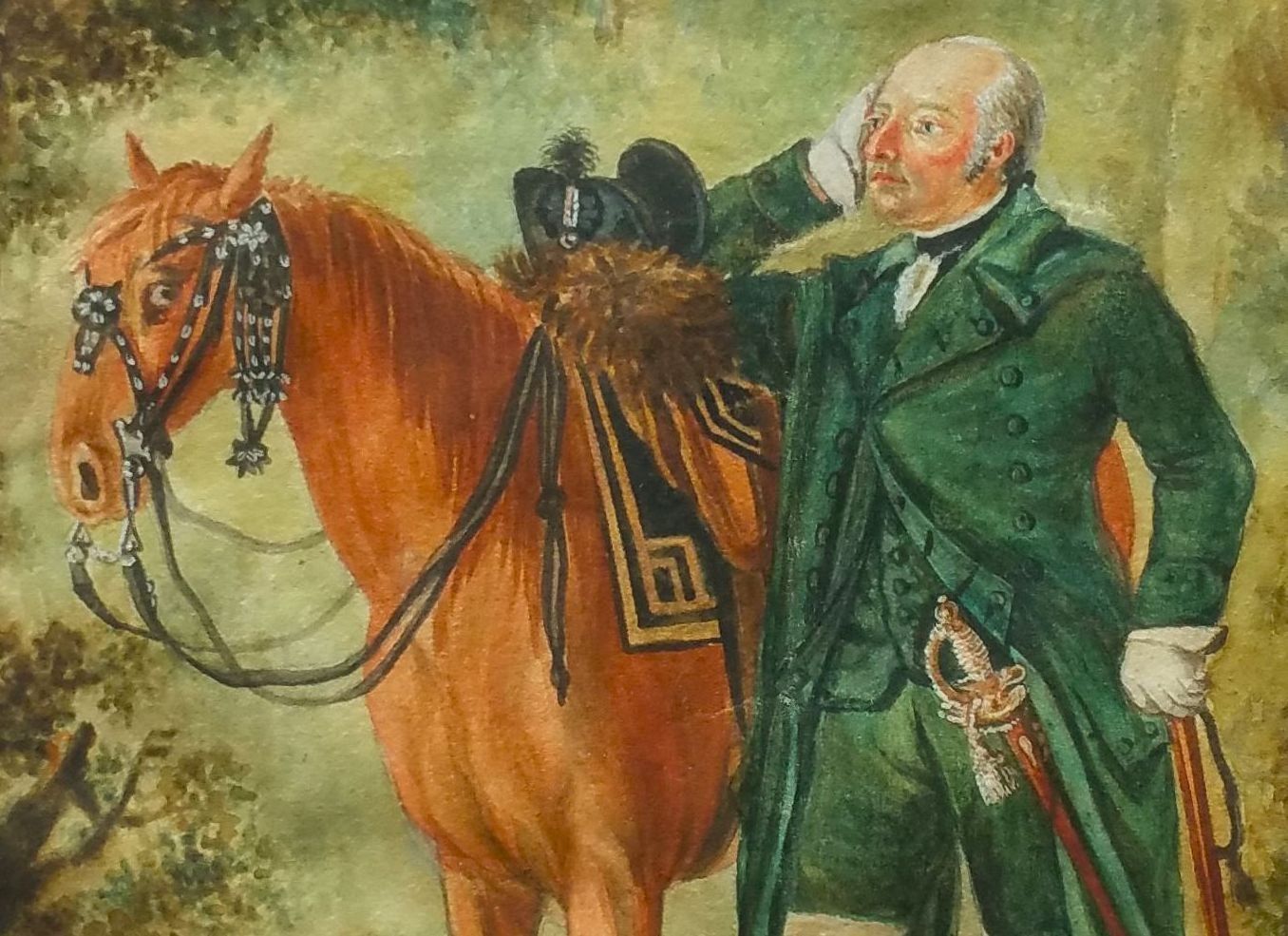 Dipinti: Aquarell: Adeliger mit Pferd, um 1850 – Usato da Oberriet SG venduto da ganesh435 1