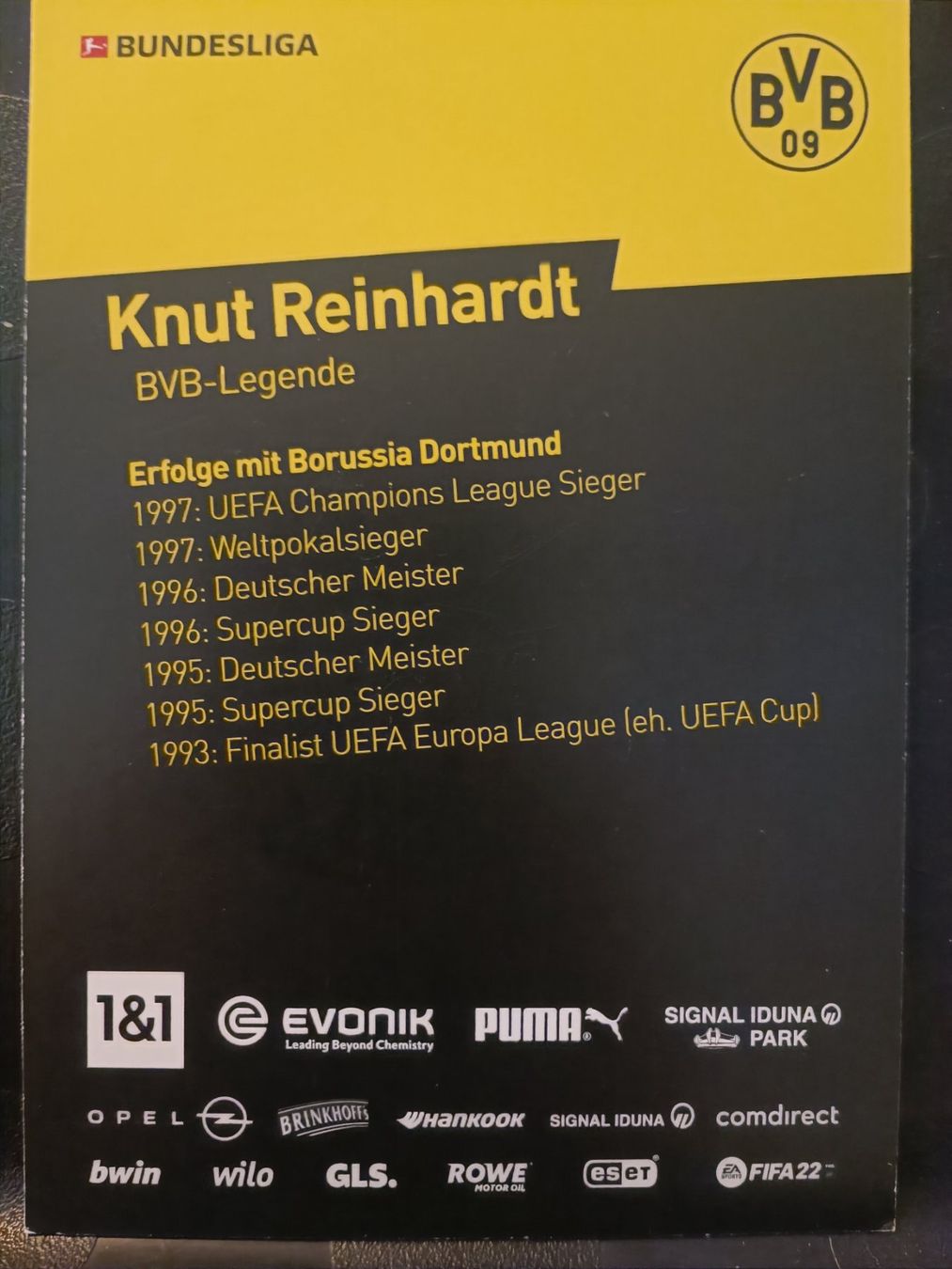 Autografi: Knut Reinhardt - BVB - Handsignierte  autogrammkarte – Usato da Menziken venduto da Artographs 1