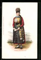 Litho Schweiz, Freiburg, Frau in volksty