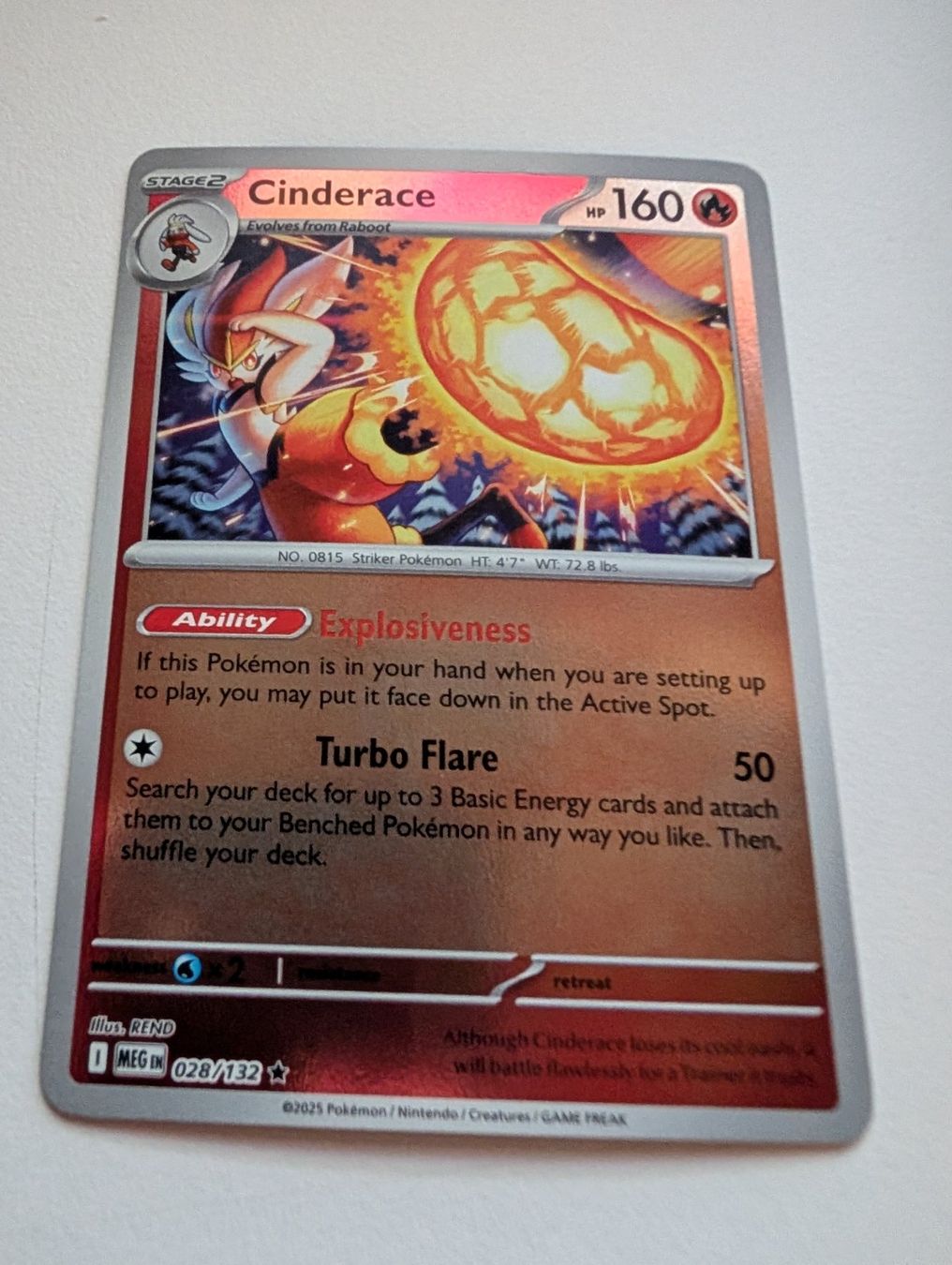 Pokémon Carte collezionabili: Cinderace Pokemon Card Reverse Holo EN Mega Evolution – Usato da Hünenberg See venduto da SpecialEditionGaming