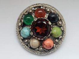Vintage Silver Tone Brooch with Colorful Stones Special